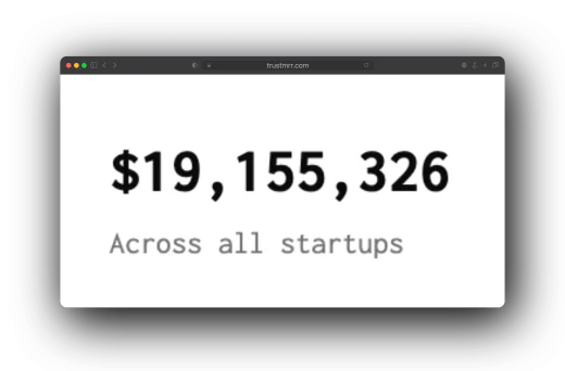 A browser window on trustmrr.com with one figure card from his verified founder profile: his processed volume across all startups.